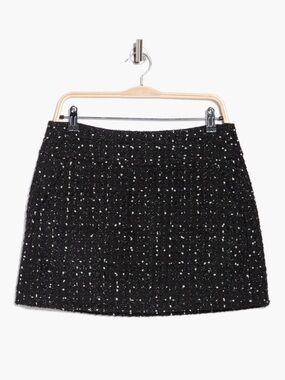 NWT Alice + Olivia Black Donald Tweed A-Line Mini Skirt, 8